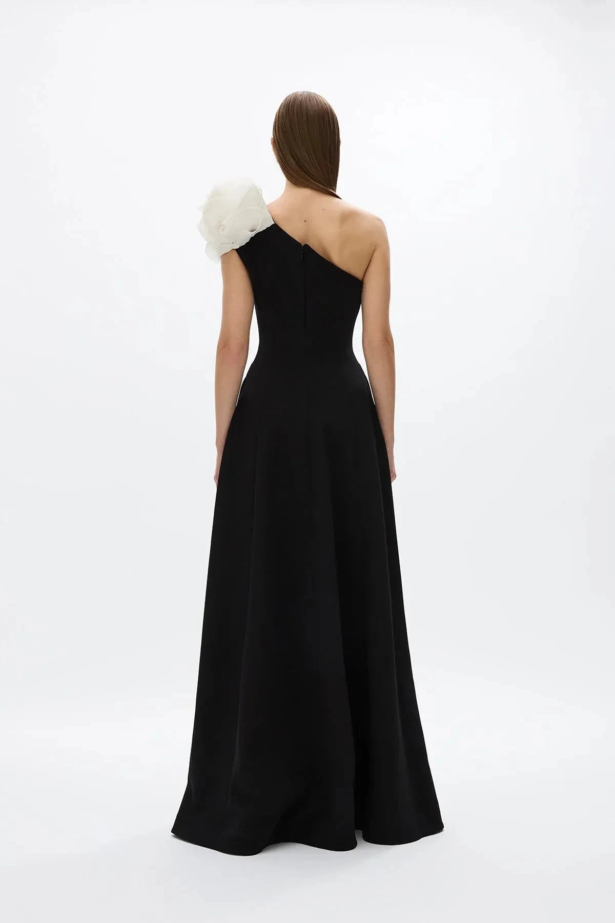 Contrasted A Line One Shoulder Sleeveless Zipper Back Floor Length Hot sale Prom Dress by YiHuiw