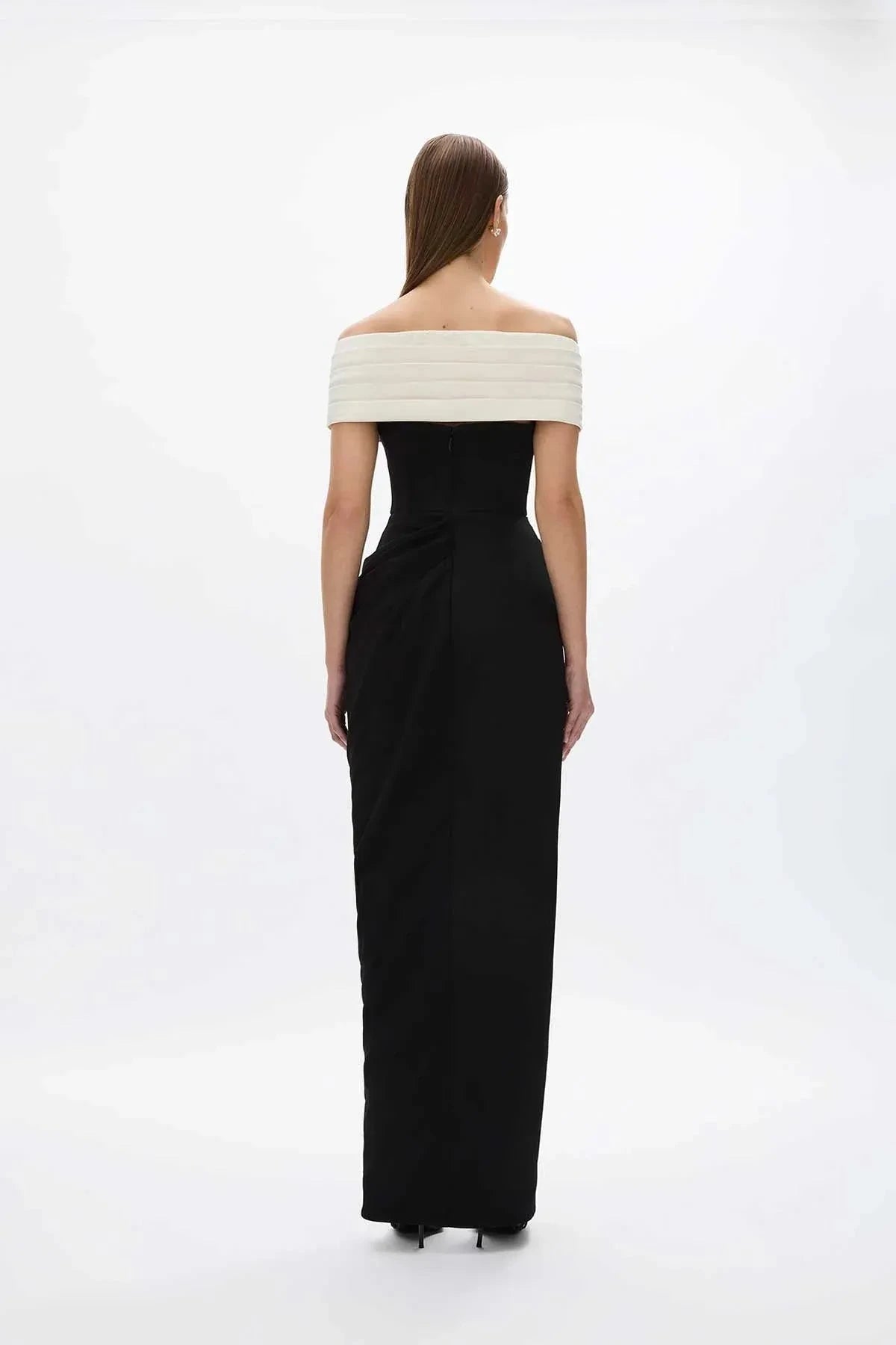 Contrasted Sheath Off the Shoulder Sleeveless Zipper Back High Slit Floor Length Hot sale Prom Dress by YiHuiw