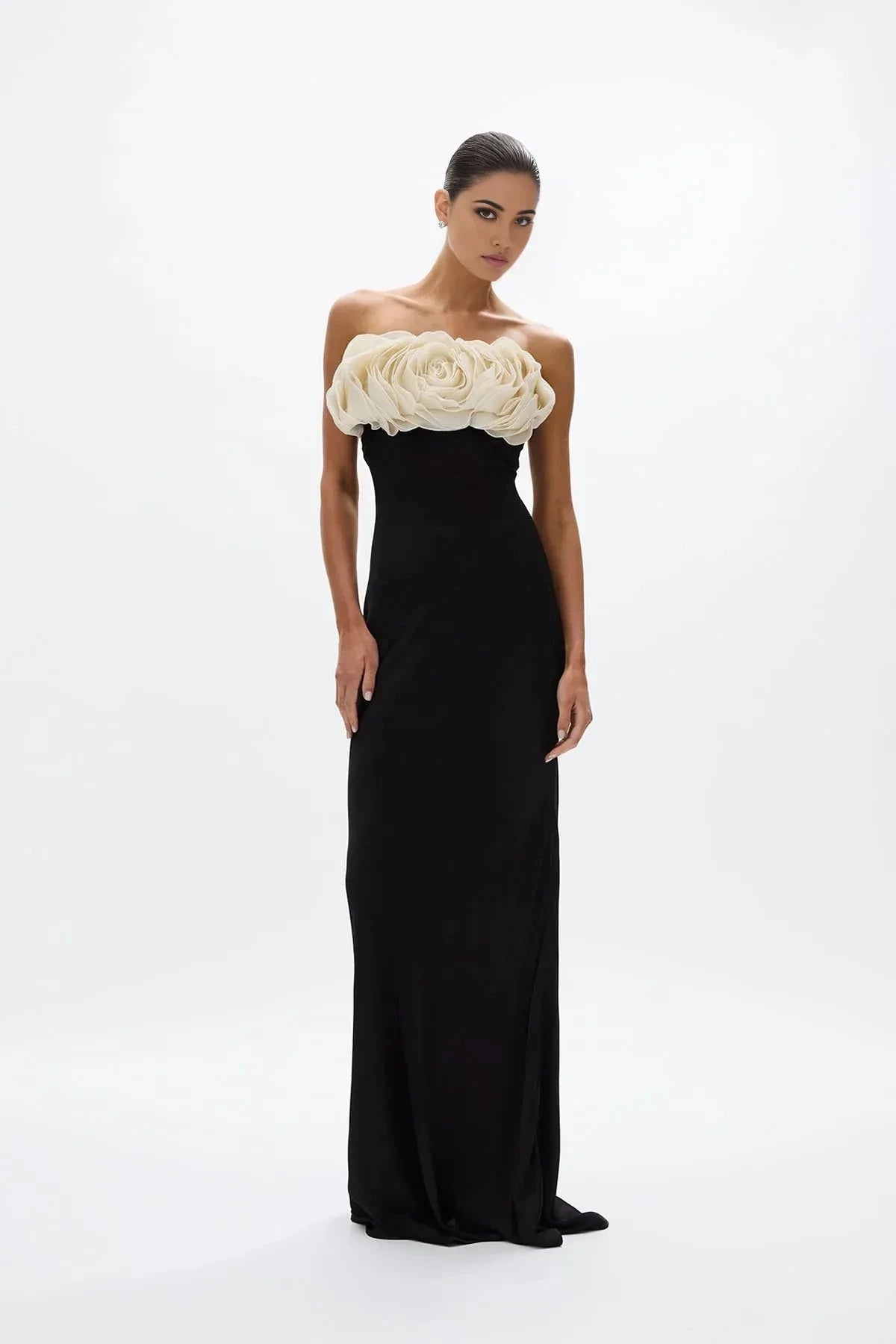 Contrasted Sheath Strapless Sleeveless Open Back Train Floor Length For Ladies Prom Dress by YiHuiw