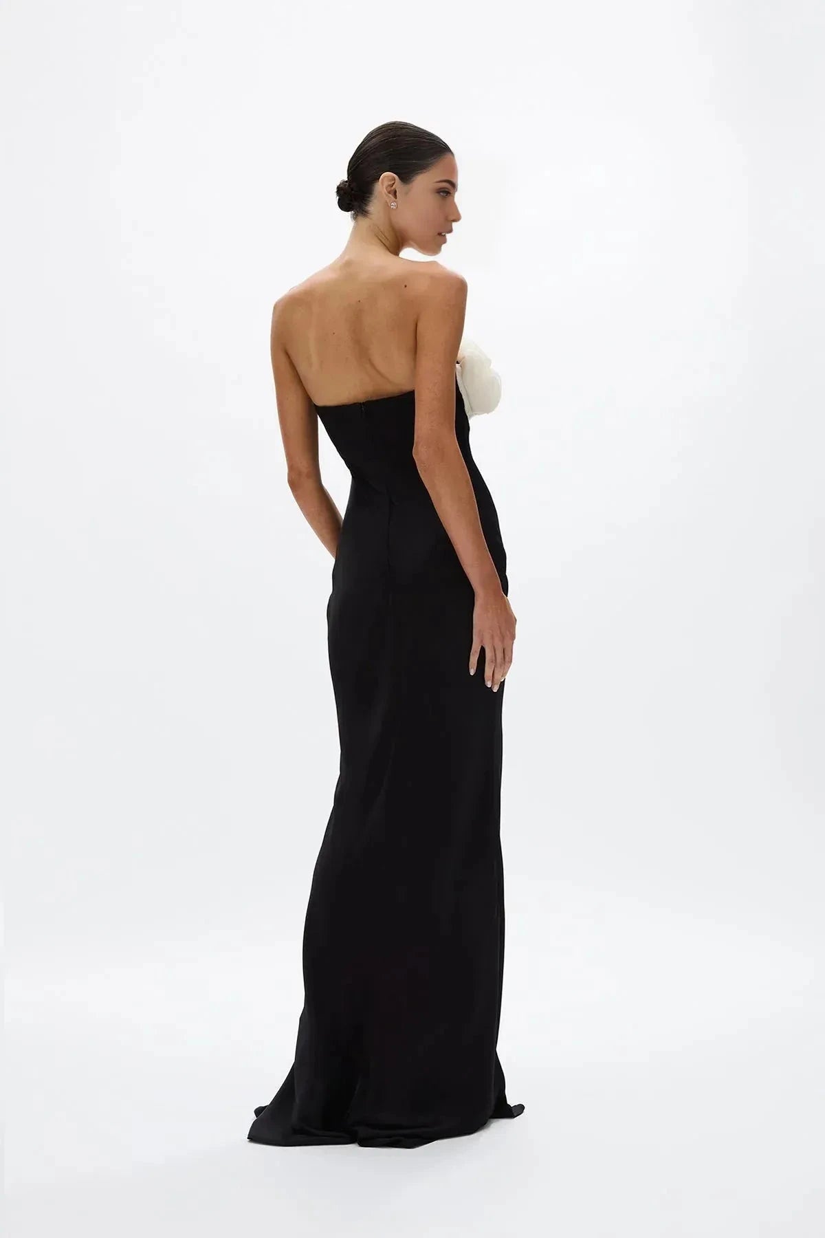 Contrasted Sheath Strapless Sleeveless Open Back Train Floor Length For Ladies Prom Dress by YiHuiw
