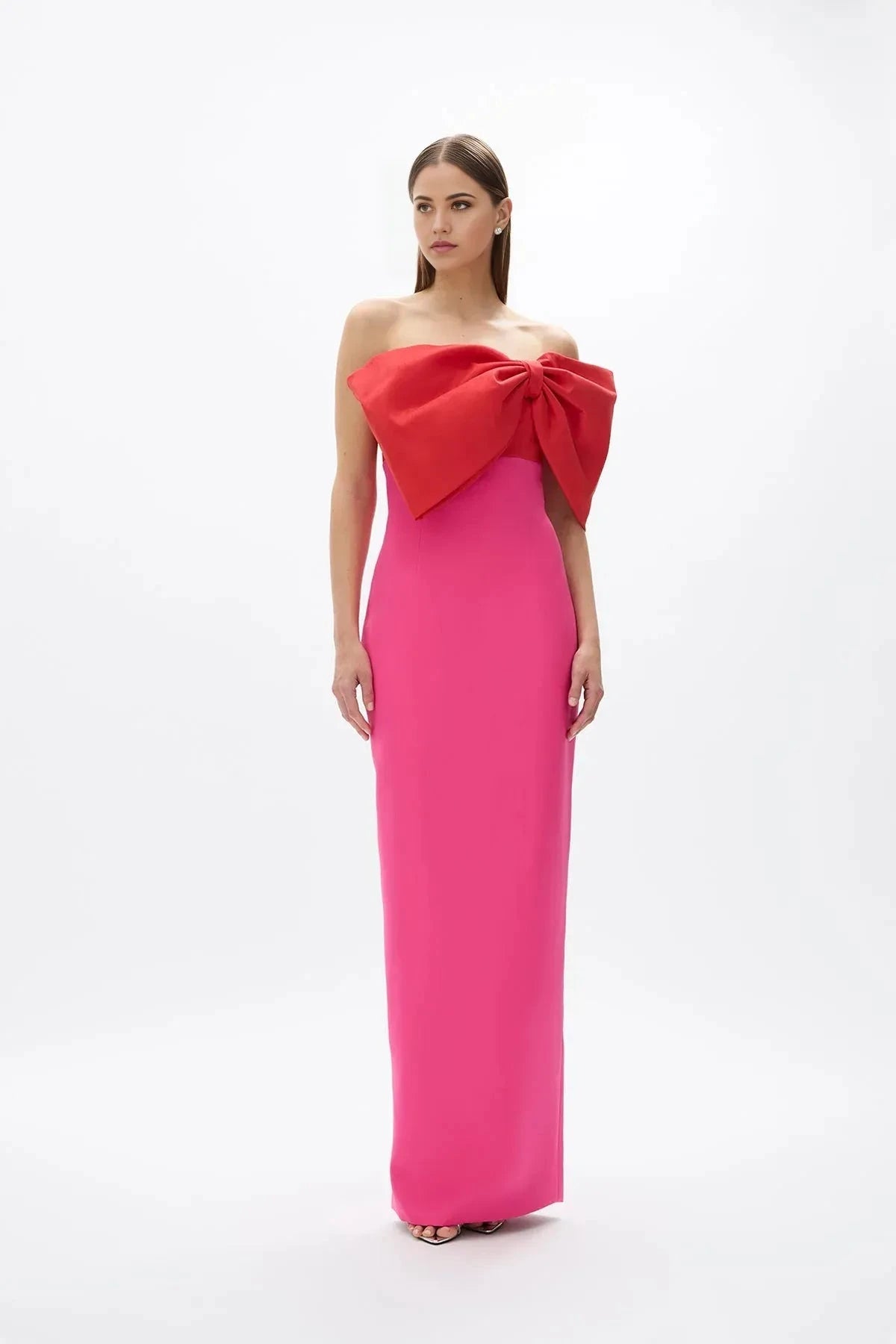 Contrasted Sheath Strapless Sleeveless Zipper Back High Slit Floor Length Female Prom Dress by YiHuiw