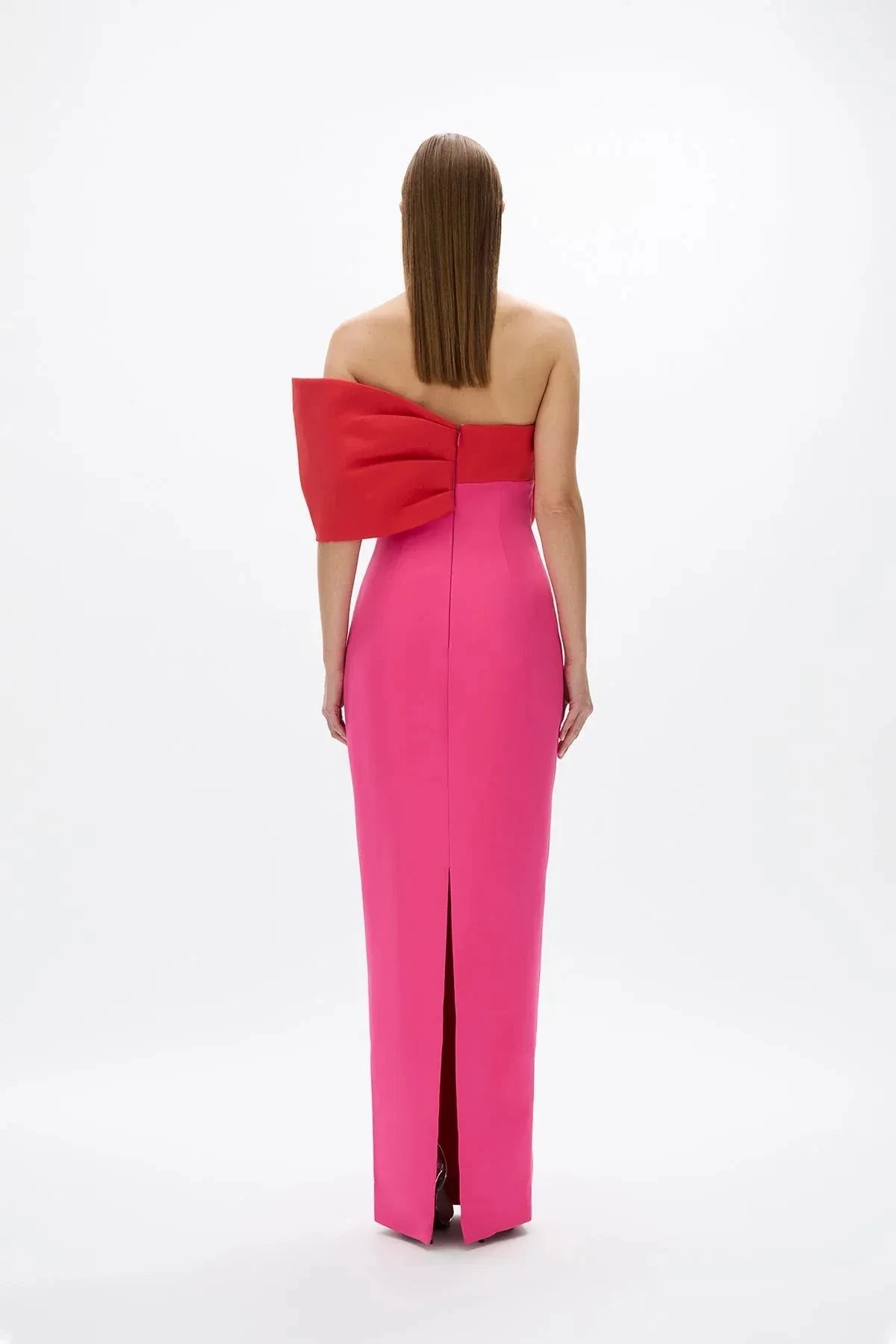 Contrasted Sheath Strapless Sleeveless Zipper Back High Slit Floor Length Female Prom Dress by YiHuiw