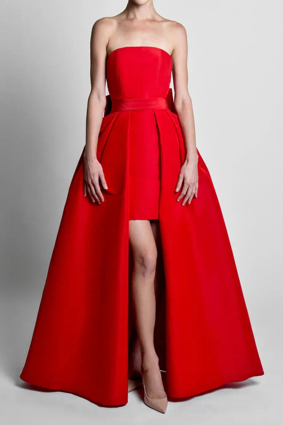 Convertible Back Bow A Line Strapless Sleeveless Open Back Floor Length For Sale Evening Dress by YiHuiw