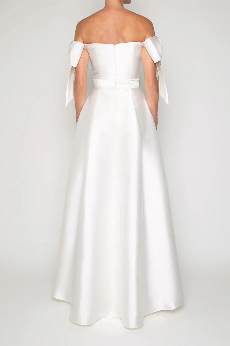 Convertible Bow Accent A Line Off the Shoulder Sleeveless Zipper Back Floor Length Hot Sale Evening Dress by YiHuiw