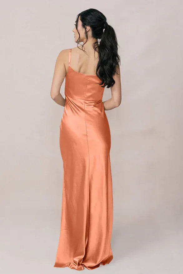Coral Spaghetti Strap Satin High Slit Wedding Dress - Yihuiw by Yihuiw