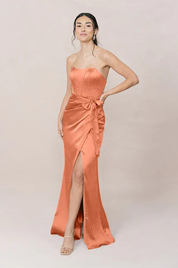 Coral Mermaid Strapless Lace-Up Back High Slit Wedding Dress - Yihuiw by Yihuiw