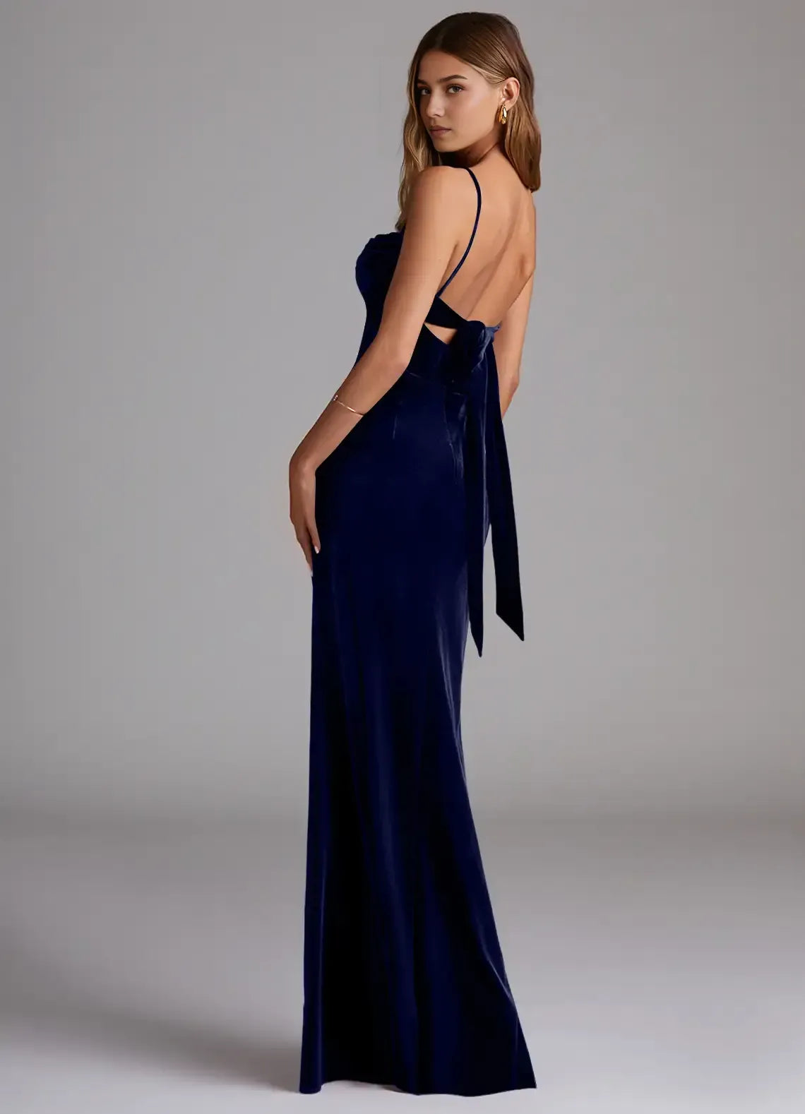 Mermaid Spaghetti Strap Velvet Lace-Up Back High Slit Wedding Dress - Yihuiw by Yihuiw