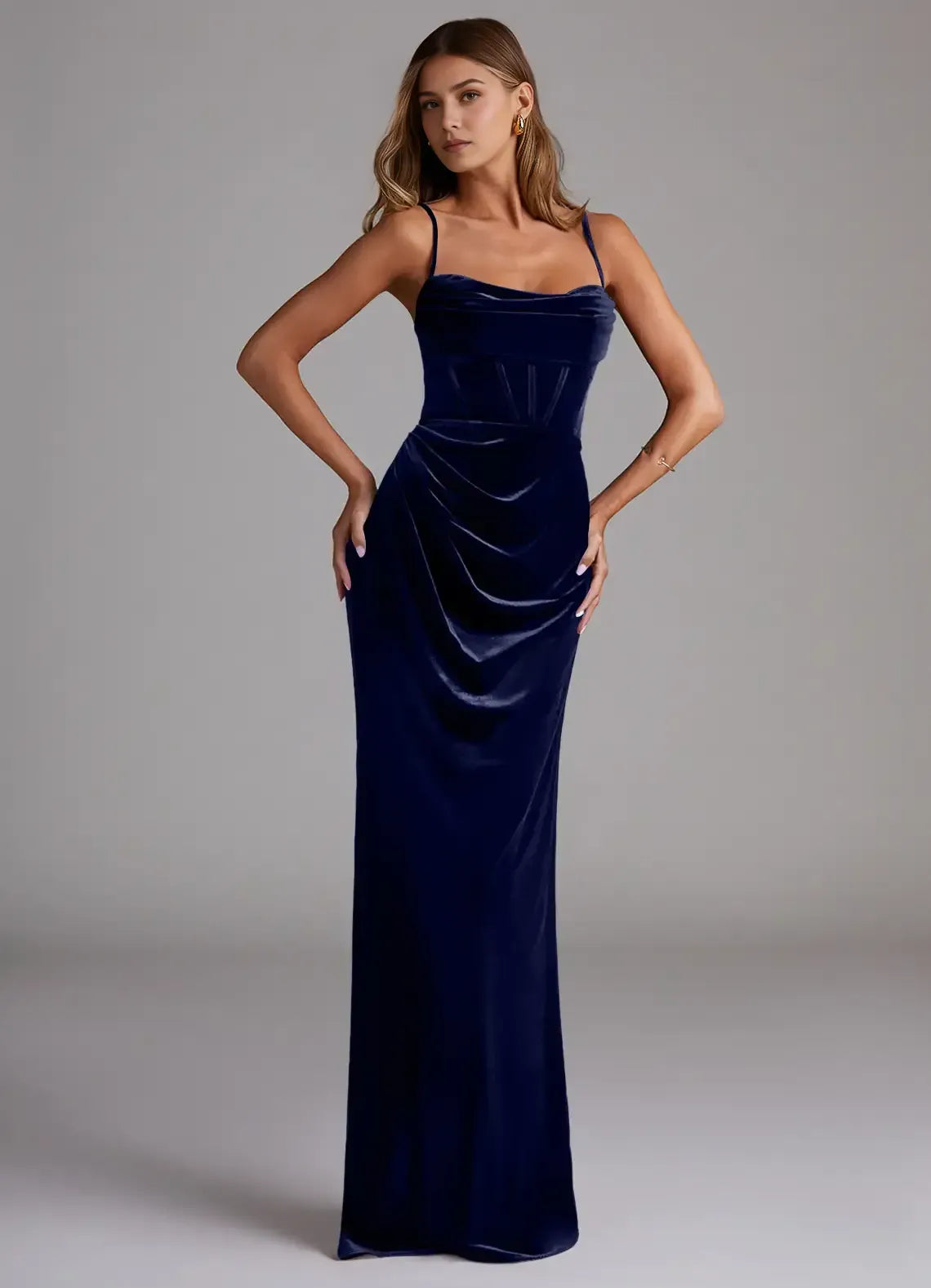 Mermaid Spaghetti Strap Velvet Lace-Up Back High Slit Wedding Dress - Yihuiw by Yihuiw
