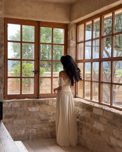 Cream One-Shoulder Asymmetric Floor-Length Wedding Dress - Yihuiw by Yihuiw