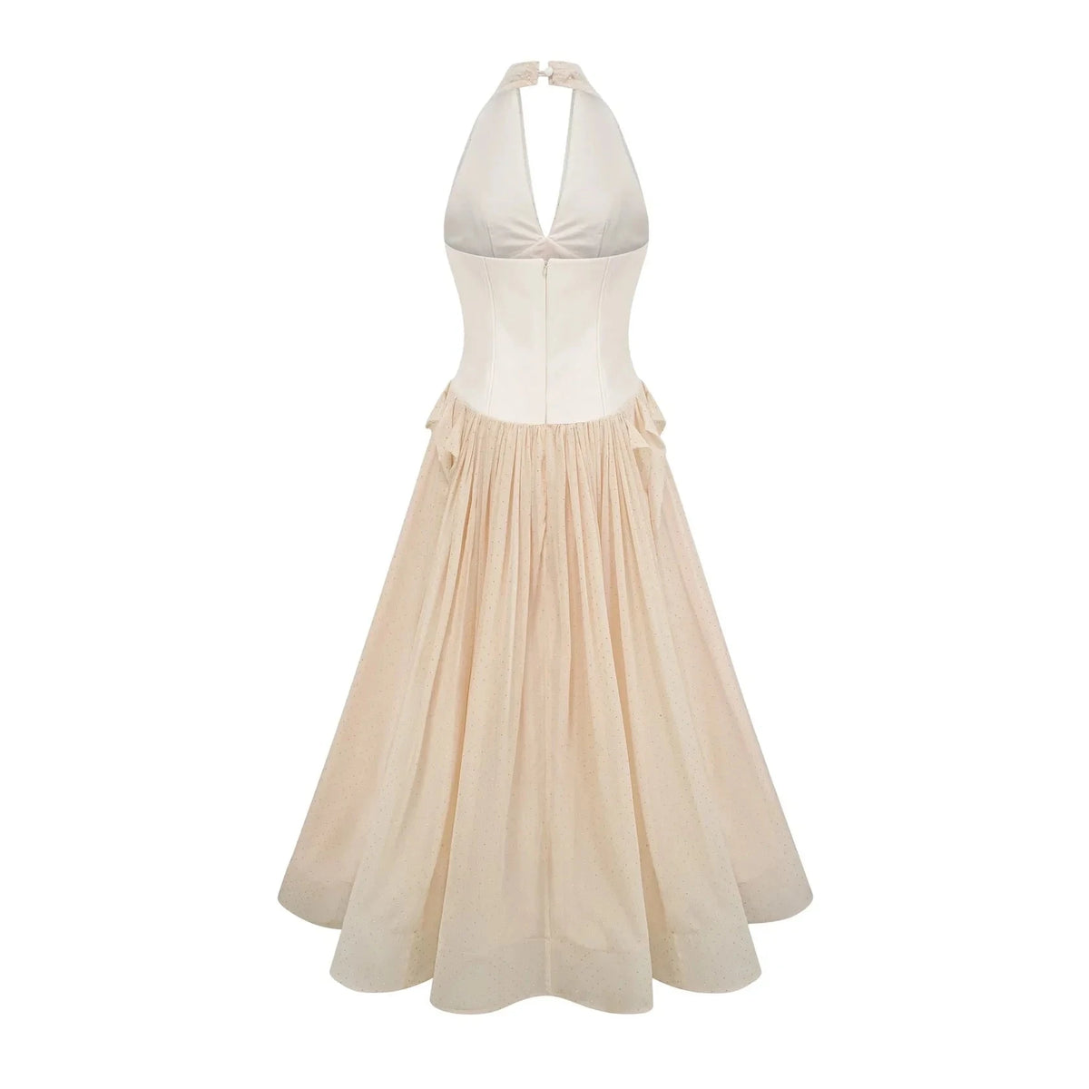 Cream Halter Neck Corset Maxi Dress with Sparkle Detail Charlotte halterneck tulle midi dress Evening Dress by YiHuiw