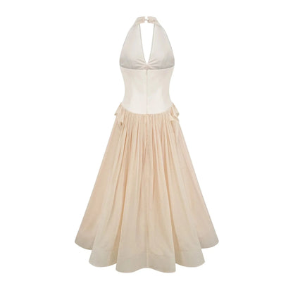 Cream Halter Neck Corset Maxi Dress with Sparkle Detail Charlotte halterneck tulle midi dress Evening Dress by YiHuiw