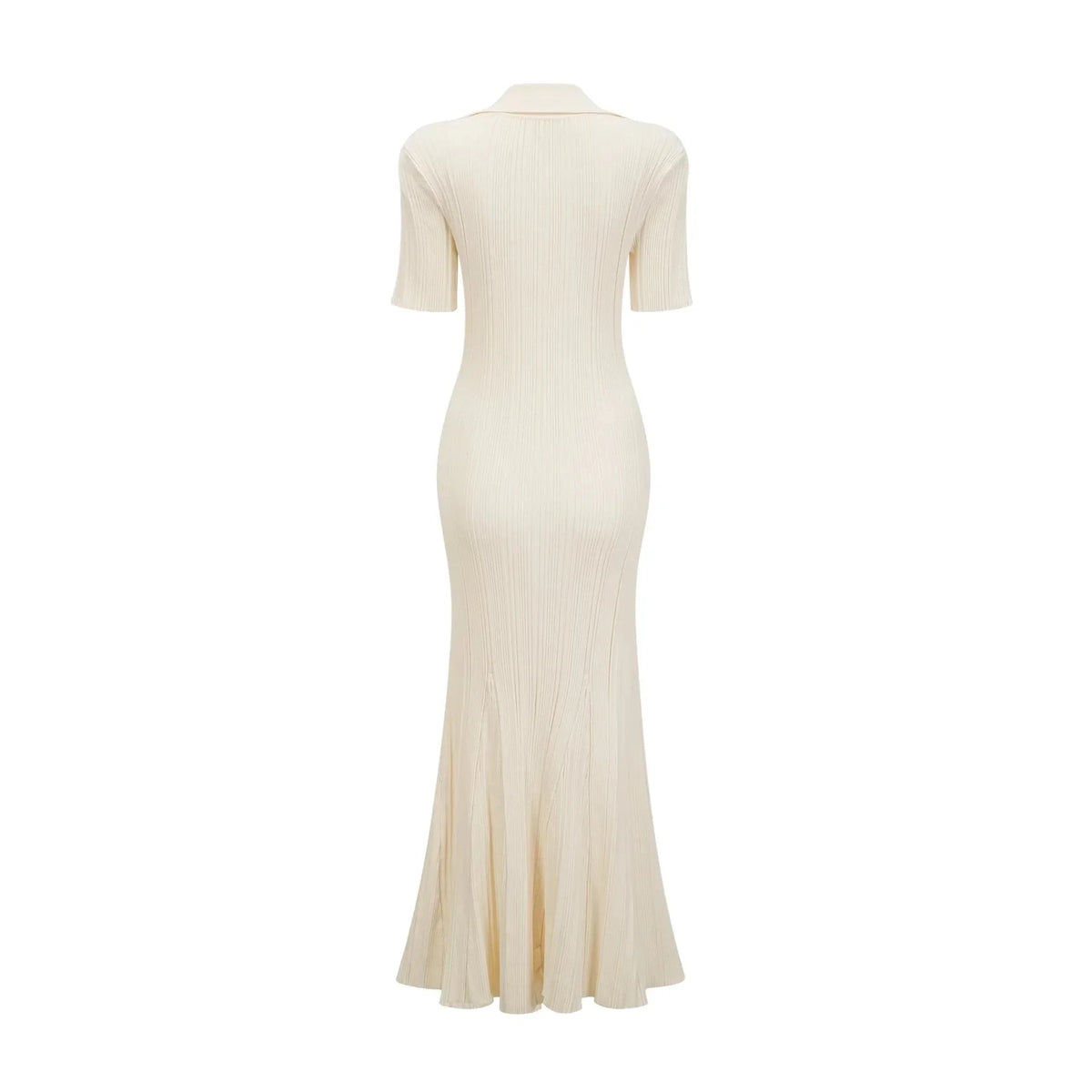 Cream Ribbed Knit Maxi Dress with Collar and Jewel Buttons Nouria neutrals ribbed-knit midi dress Evening Dress by YiHuiw
