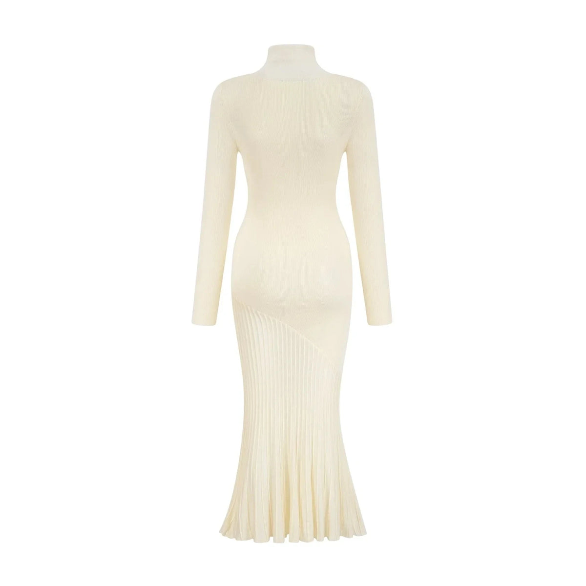 Cream Turtleneck Knit Midi Dress with Pleated Skirt white knitted pleated midi dress Evening Dress by YiHuiw