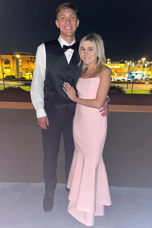 Crepe Spaghetti-Strap Square Neck Trumpet Hem Midi-Length Prom Dress by JiMiss Dresses