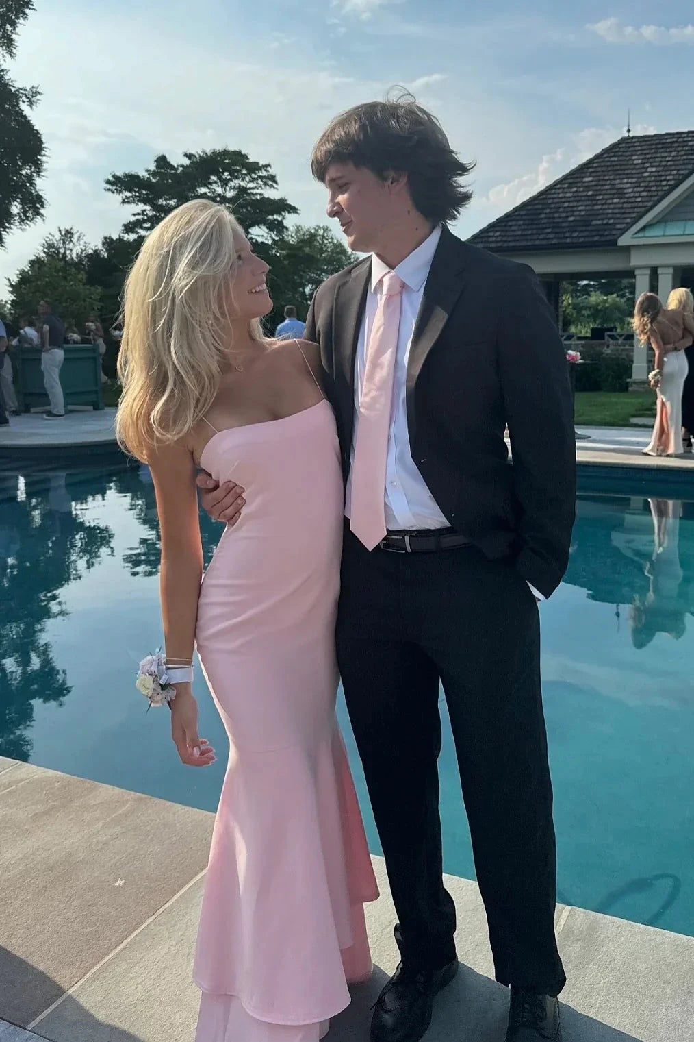 Crepe Spaghetti-Strap Square Neck Trumpet Hem Midi-Length Prom Dress by JiMiss Dresses