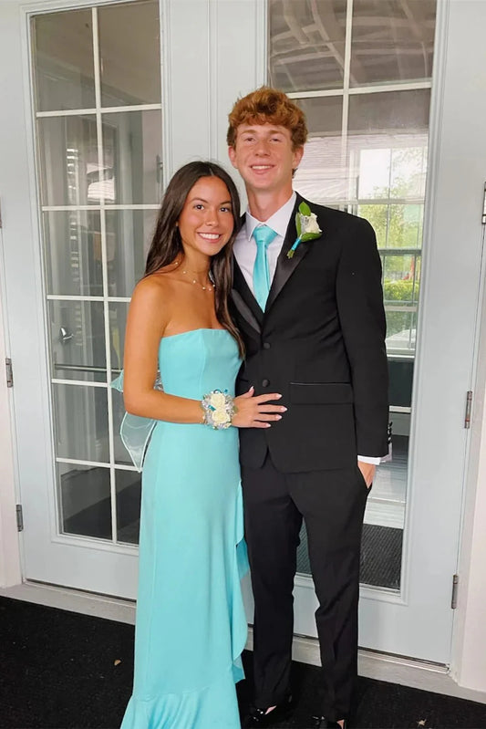 Crepe Strapless Sweetheart Organza Bow-Back Asymmetric Ruffle Trumpet Prom Dress by JiMiss Dresses