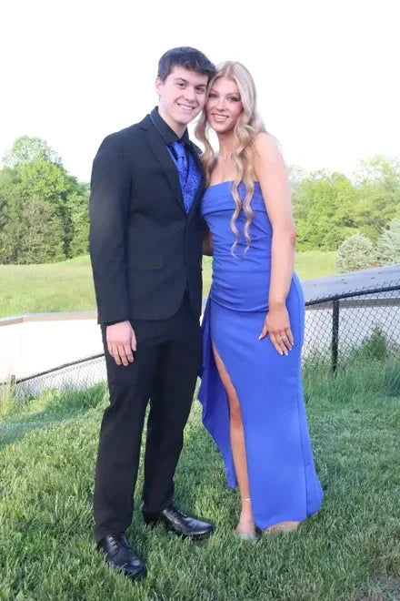 Crepe Strapless Sweetheart Ruched Bodice High-Slit Sheath Floor-Length Prom Dress by JiMiss Dresses