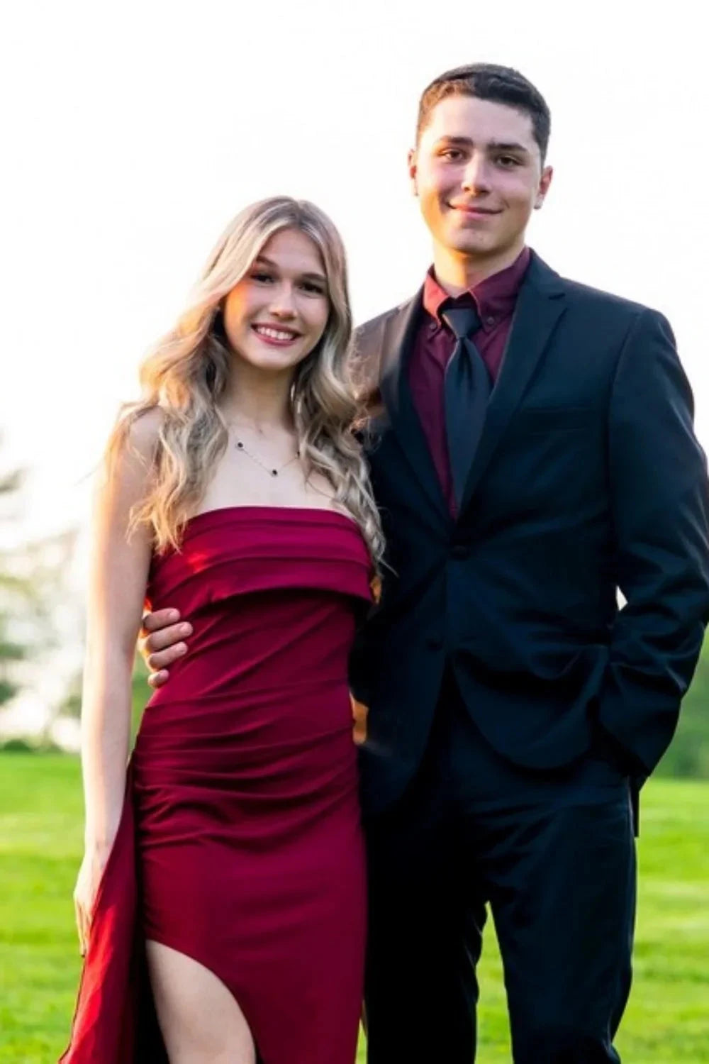 Crepe Strapless Sweetheart Ruched Bodice High-Slit Sheath Floor-Length Prom Dress by JiMiss Dresses