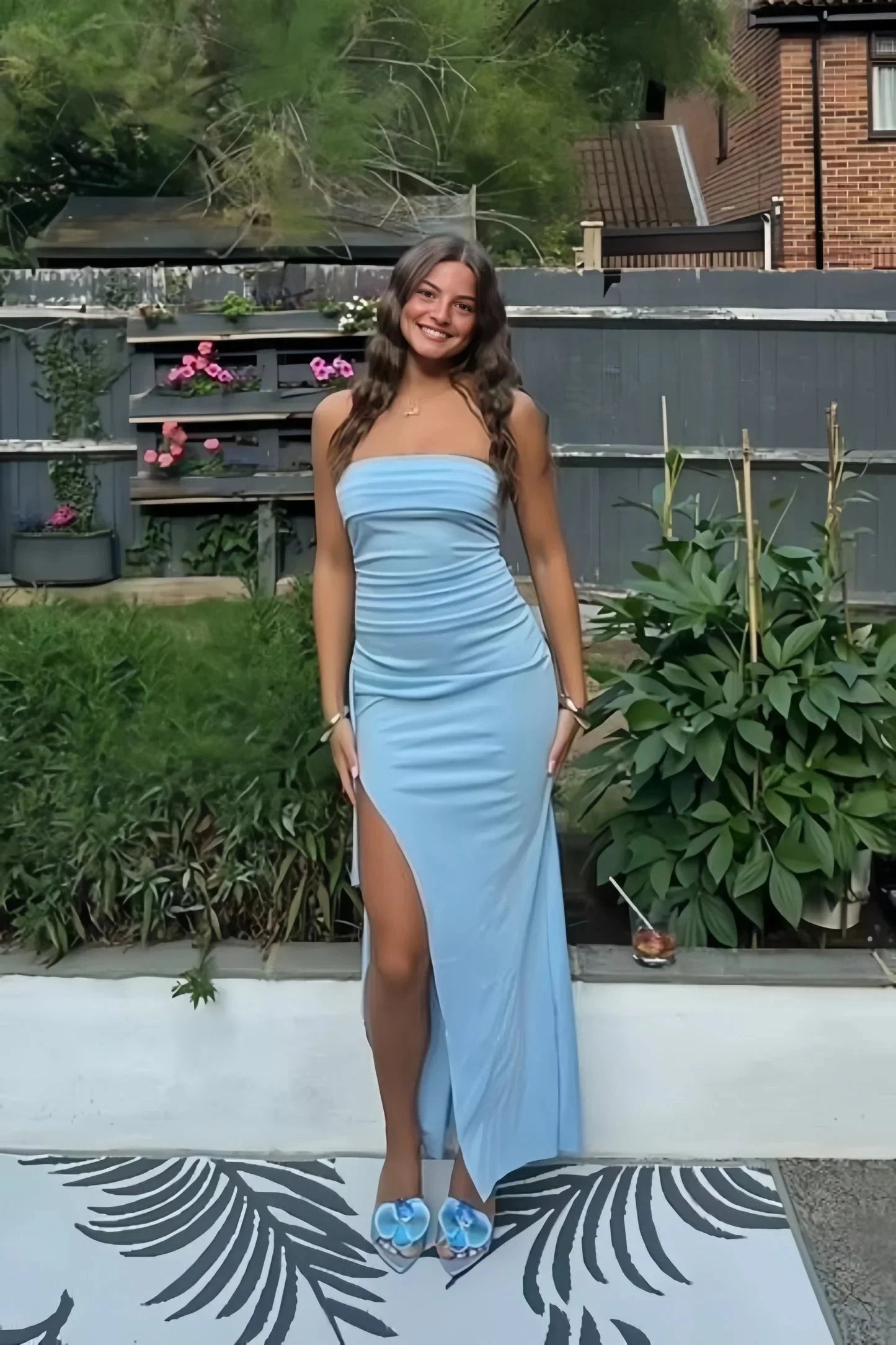 Crepe Strapless Sweetheart Ruched Bodice High-Slit Sheath Floor-Length Prom Dress by JiMiss Dresses