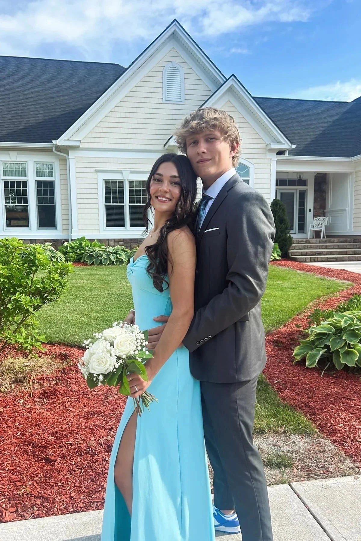 Crepe Strapless Sweetheart Twist Bodice High-Slit Sheath Floor-Length Prom Dress by JiMiss Dresses