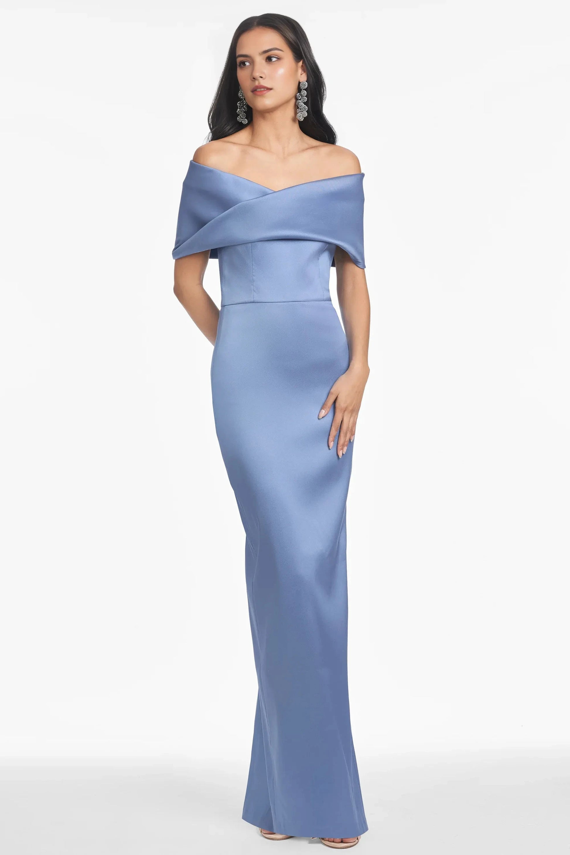 Cross Overlay Sheath Off the Shoulder Sleeveless Zipper Back High Slit Floor Length For Ladies Evening Dress by YiHuiw