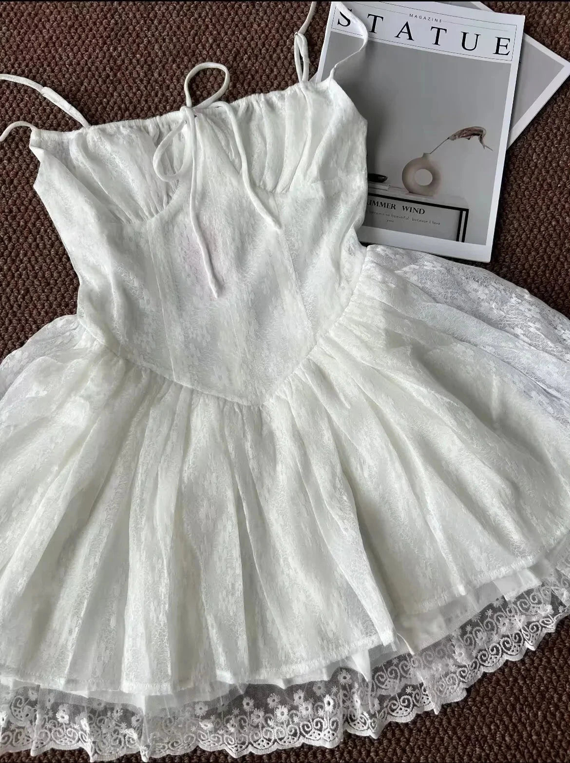 Cute A Line Spaghetti Straps White Lace Formal Homecoming Dresses Short 16th Birthday Outfits Graduation Dress Mini Cocktail Dresses by YiHuiw