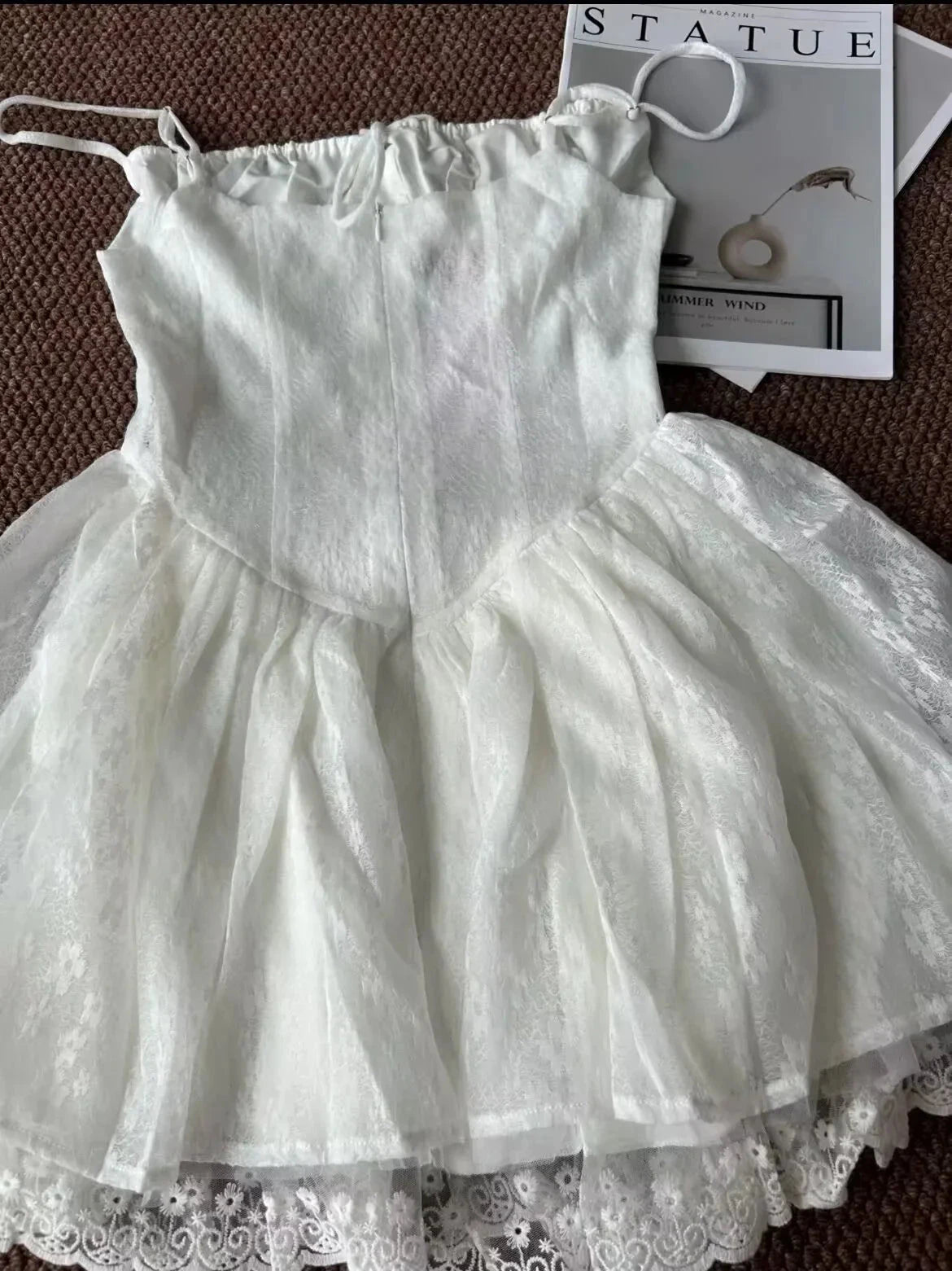 Cute A Line Spaghetti Straps White Lace Formal Homecoming Dresses Short 16th Birthday Outfits Graduation Dress Mini Cocktail Dresses by YiHuiw