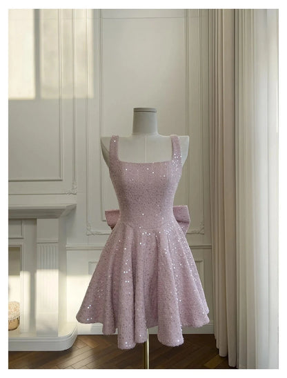 Cute A Line Square Pink Sequin Formal 8th Grade Homecoming Dresses Middle School Short Cocktail Gowns Graduation Dress Hoco Outfits simple gentle atmospheric and unique desi Bring summer colors to enhance whiteness by YiHuiw