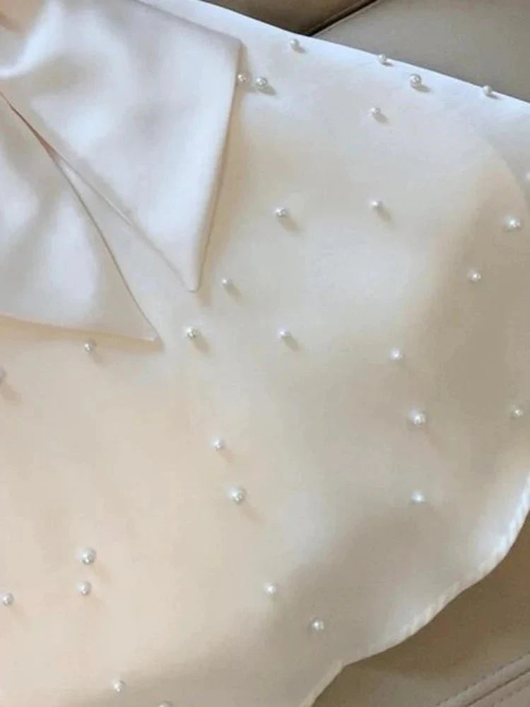 Cute A Line White Satin Pearls Formal 8th Grade Homecoming Dresses Middle School Short Cocktail Gowns Graduation Dress Hoco Outfits simple gentle atmospheric and unique desi Bring summer colors to enhance whiteness by YiHuiw