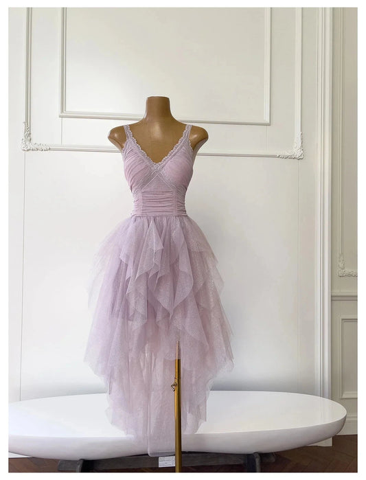 Cute A line Straps Tulle Pink Layers Short Mini Formal 8th Grade Homecoming Dresses Middle School Short Cocktail Dress Hoco Outfits simple gentle atmospheric and unique desi Bring summer colors to enhance whiteness by YiHuiw
