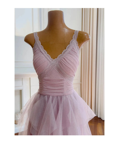 Cute A line Straps Tulle Pink Layers Short Mini Formal 8th Grade Homecoming Dresses Middle School Short Cocktail Dress Hoco Outfits simple gentle atmospheric and unique desi Bring summer colors to enhance whiteness by YiHuiw