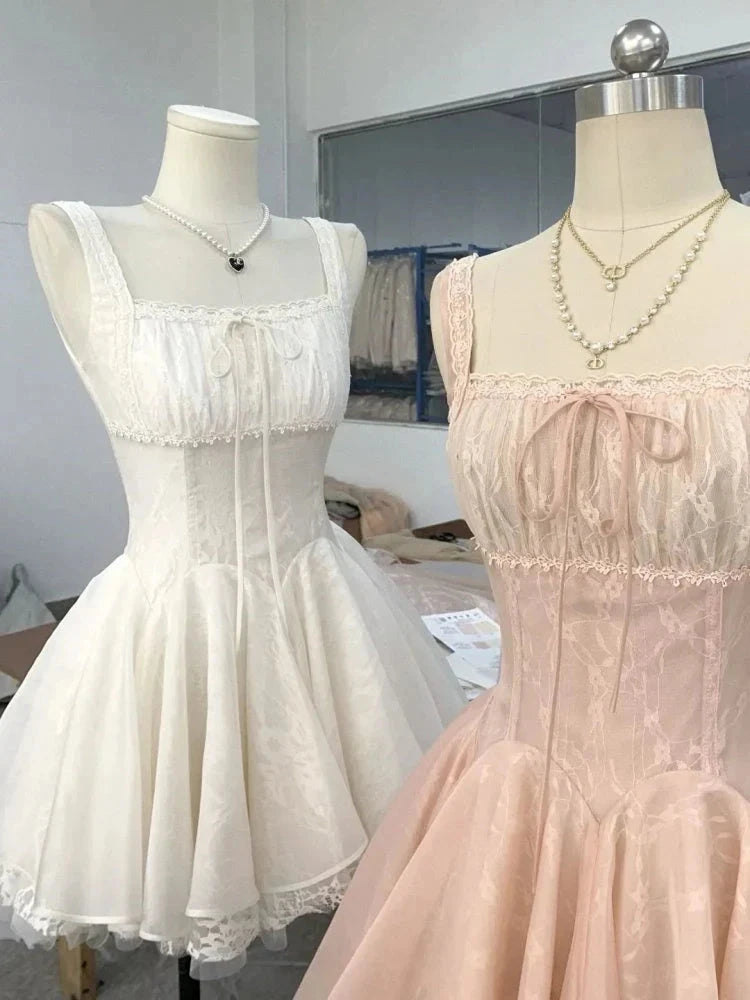 Cute Ball Gown Square Neck Lace Pink Short Mini Formal 8th Grade Homecoming Dresses Middle School Short Cocktail Dress Hoco Outfits simple gentle atmospheric and unique desi Bring summer colors to enhance whiteness by YiHuiw
