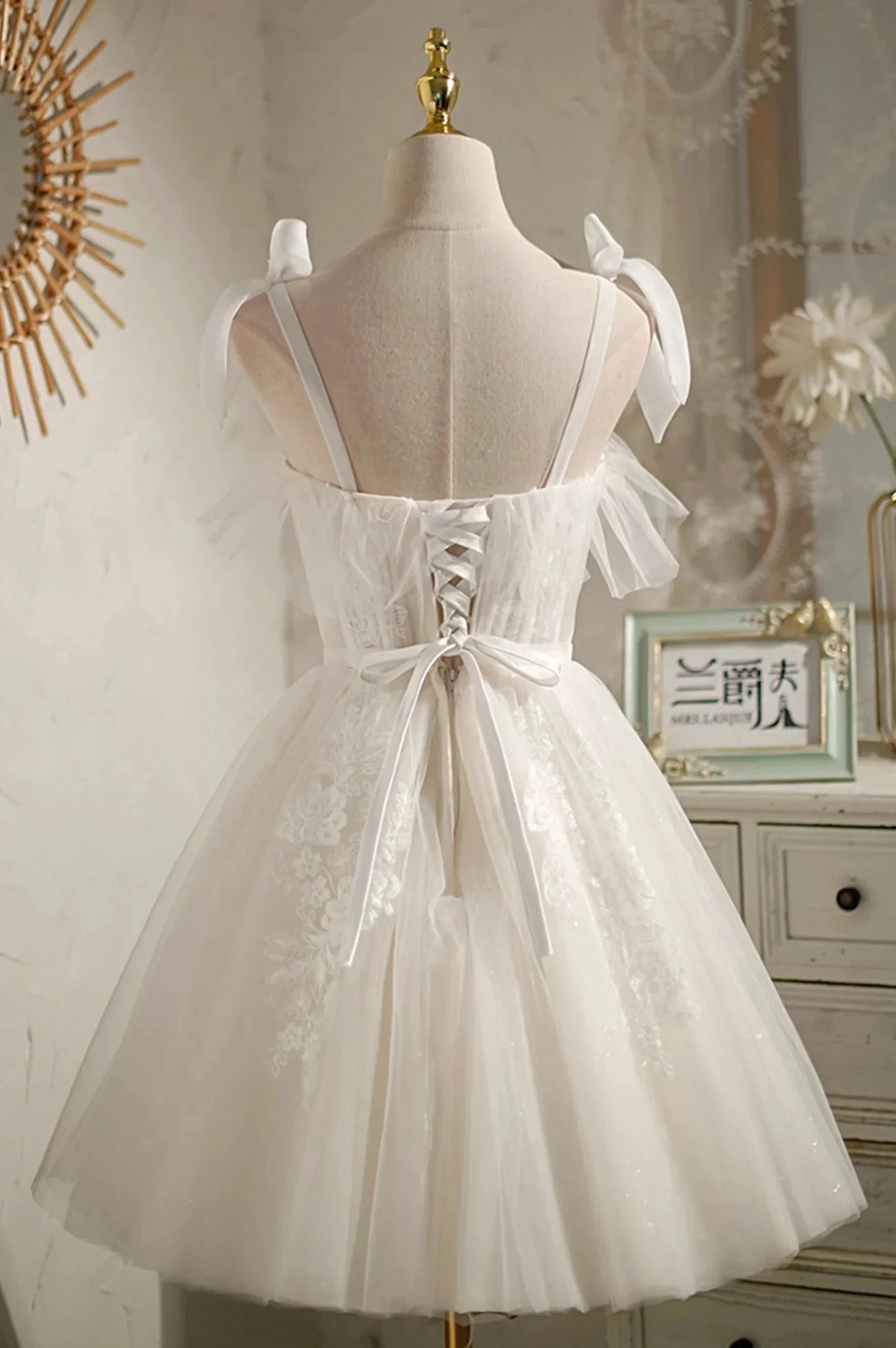 Cute Lace Short Prom Dress A-Line Homecoming Party Dress simple gentle atmospheric and unique desi Bring summer colors to enhance whitenes by YiHuiw