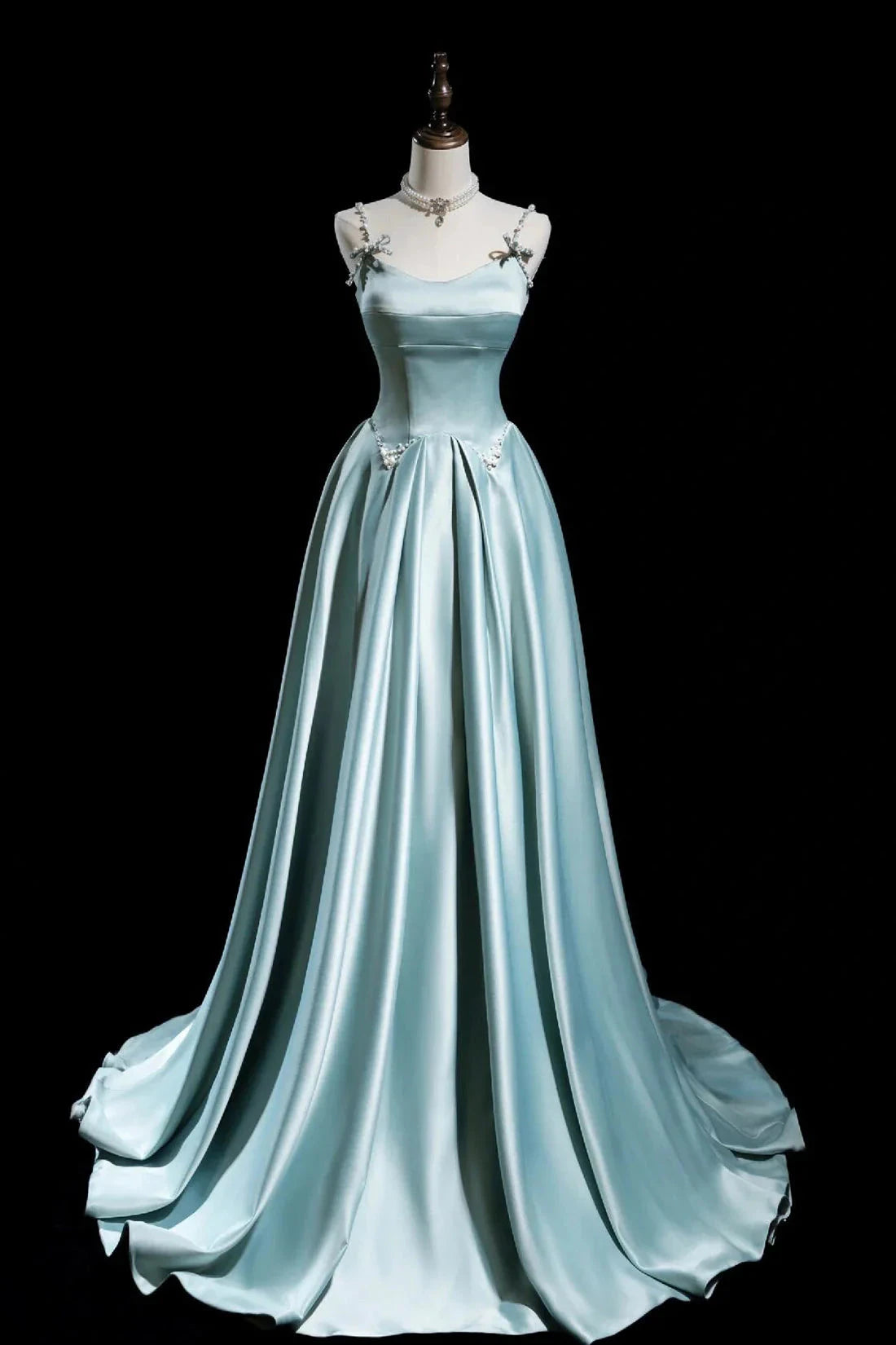 Cute Satin Long A-Line Prom Dress Spaghetti Straps Evening Dress simple gentle atmospheric and unique desi Bring summer by YiHuiw