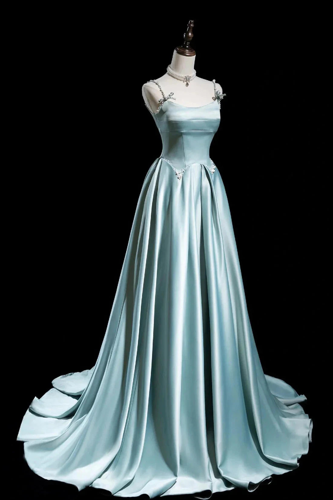 Cute Satin Long A-Line Prom Dress Spaghetti Straps Evening Dress simple gentle atmospheric and unique desi Bring summer by YiHuiw