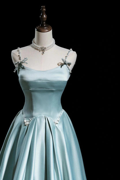 Cute Satin Long A-Line Prom Dress Spaghetti Straps Evening Dress simple gentle atmospheric and unique desi Bring summer by YiHuiw