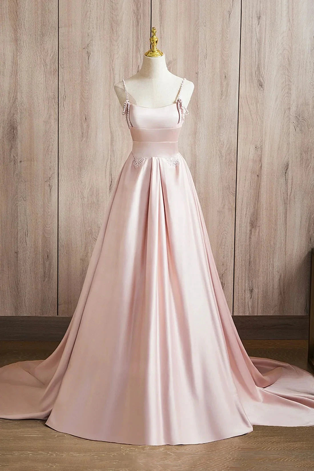 Cute Satin Long A-Line Prom Dress Spaghetti Straps Evening Dress simple gentle atmospheric and unique desi Bring summer by YiHuiw