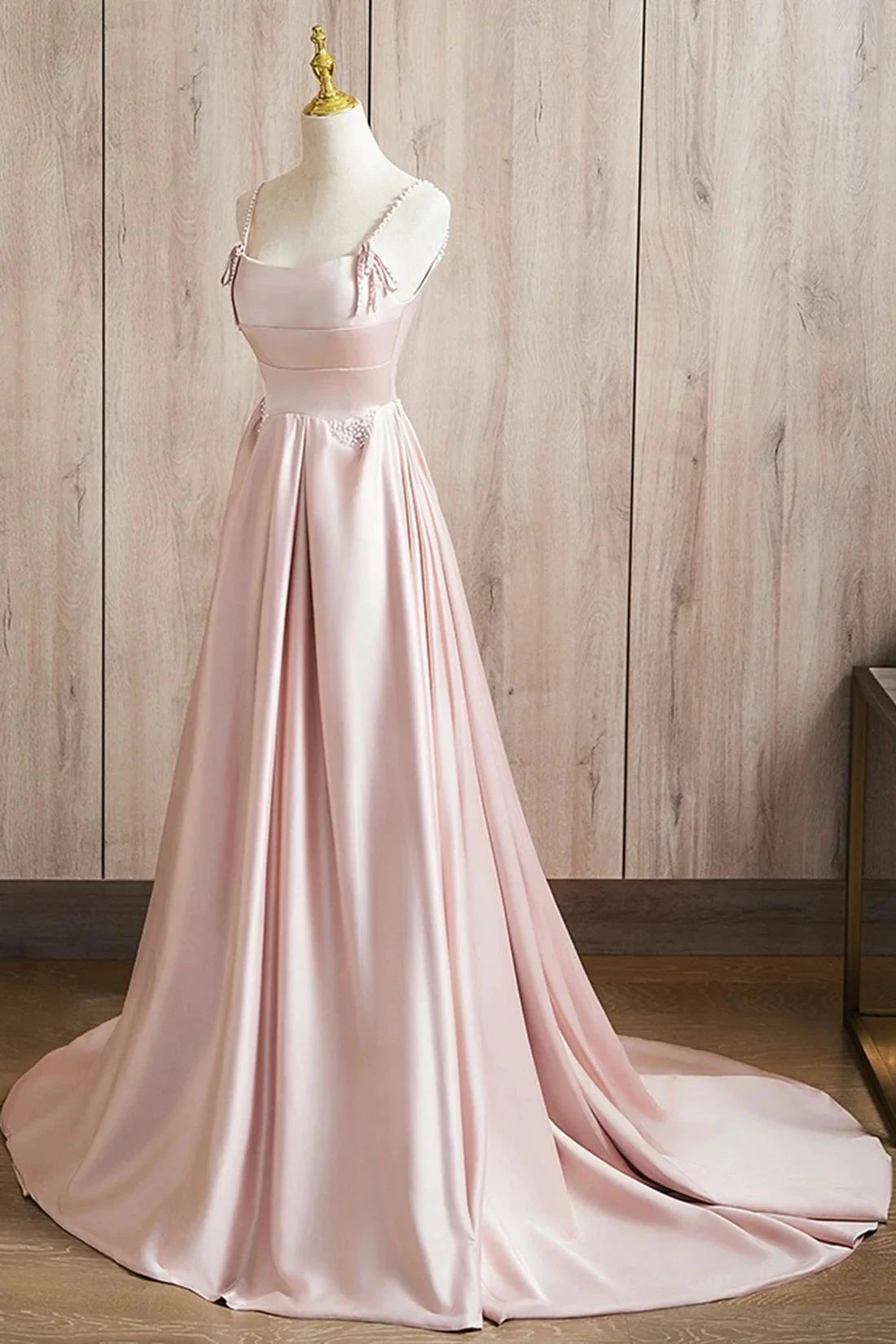 Cute Satin Long A-Line Prom Dress Spaghetti Straps Evening Dress simple gentle atmospheric and unique desi Bring summer by YiHuiw