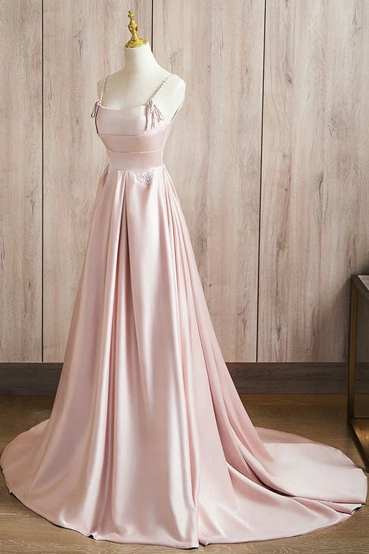 Cute Satin Long A-Line Prom Dress Spaghetti Straps Evening Dress simple gentle atmospheric and unique desi Bring summer by YiHuiw