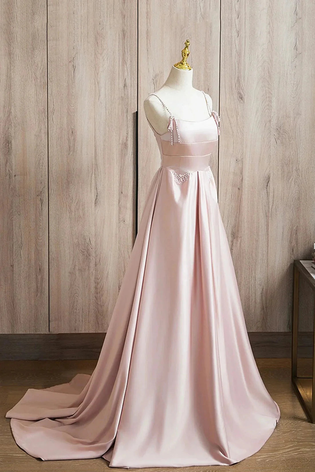 Cute Satin Long A-Line Prom Dress Spaghetti Straps Evening Dress simple gentle atmospheric and unique desi Bring summer by YiHuiw