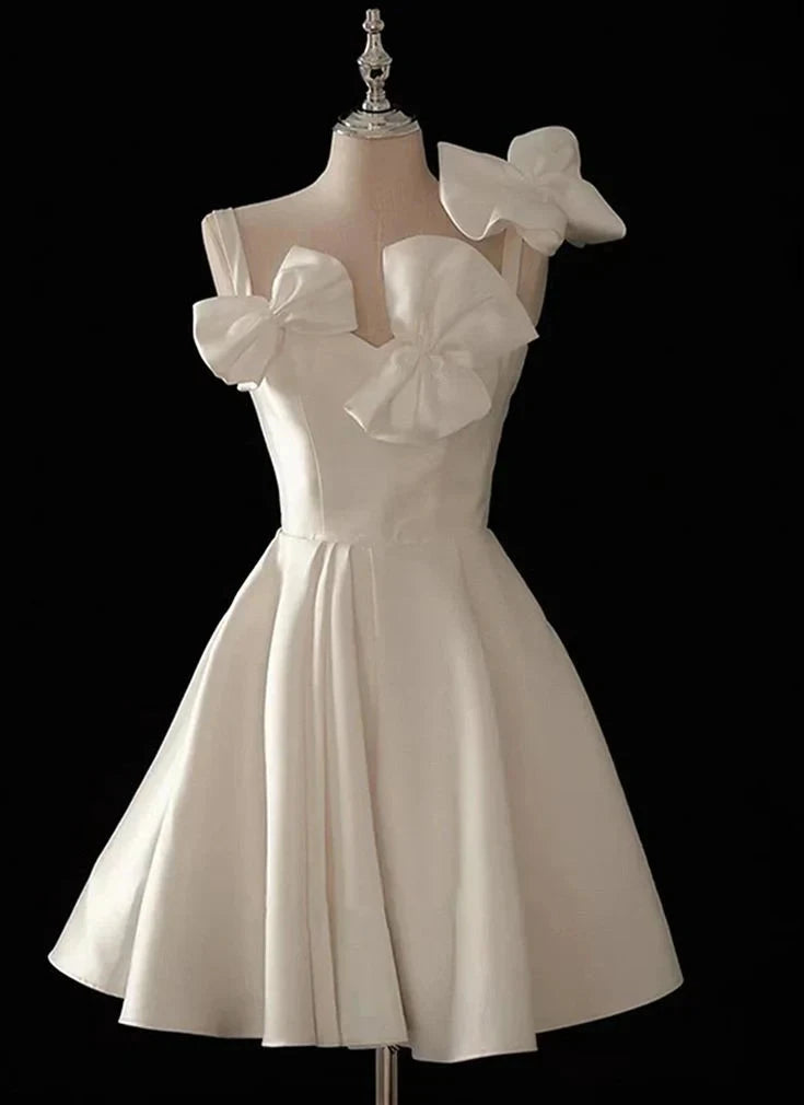 Cute Short Satin Knee Length Party Dress with Bow Graduation Homecoming Dress simple gentle atmospheric and unique desi Brin by YiHuiw