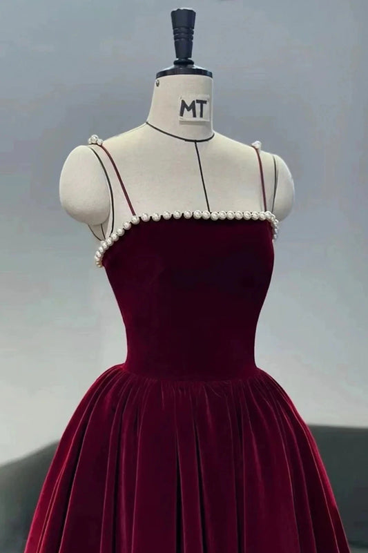 Cute Spaghetti Straps Velvet Short Prom Dress A-Line Homecoming Party Dress simple gentle atmospheric and unique desi Bring summer colors to enhance whitenes by YiHuiw