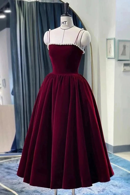 Cute Spaghetti Straps Velvet Short Prom Dress A-Line Homecoming Party Dress simple gentle atmospheric and unique desi Bring summer colors to enhance whitenes by YiHuiw