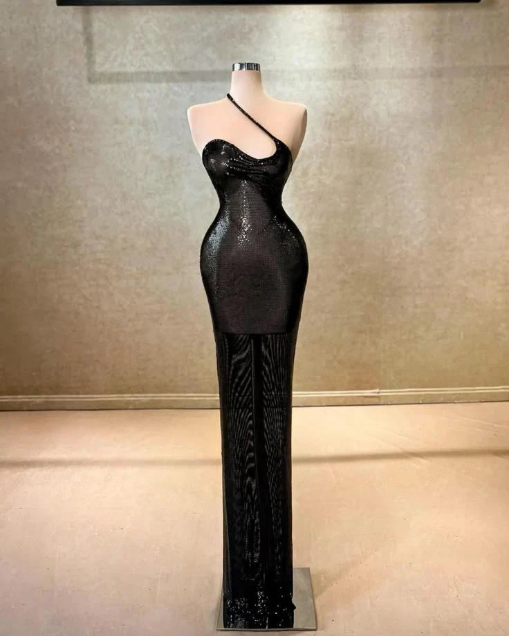 Cyberpunk black cool metallic fashion tight long Prom dress evening dress simple gentle atmospheric and unique desi Bring summer colors to enhance whiteness by YiHuiw