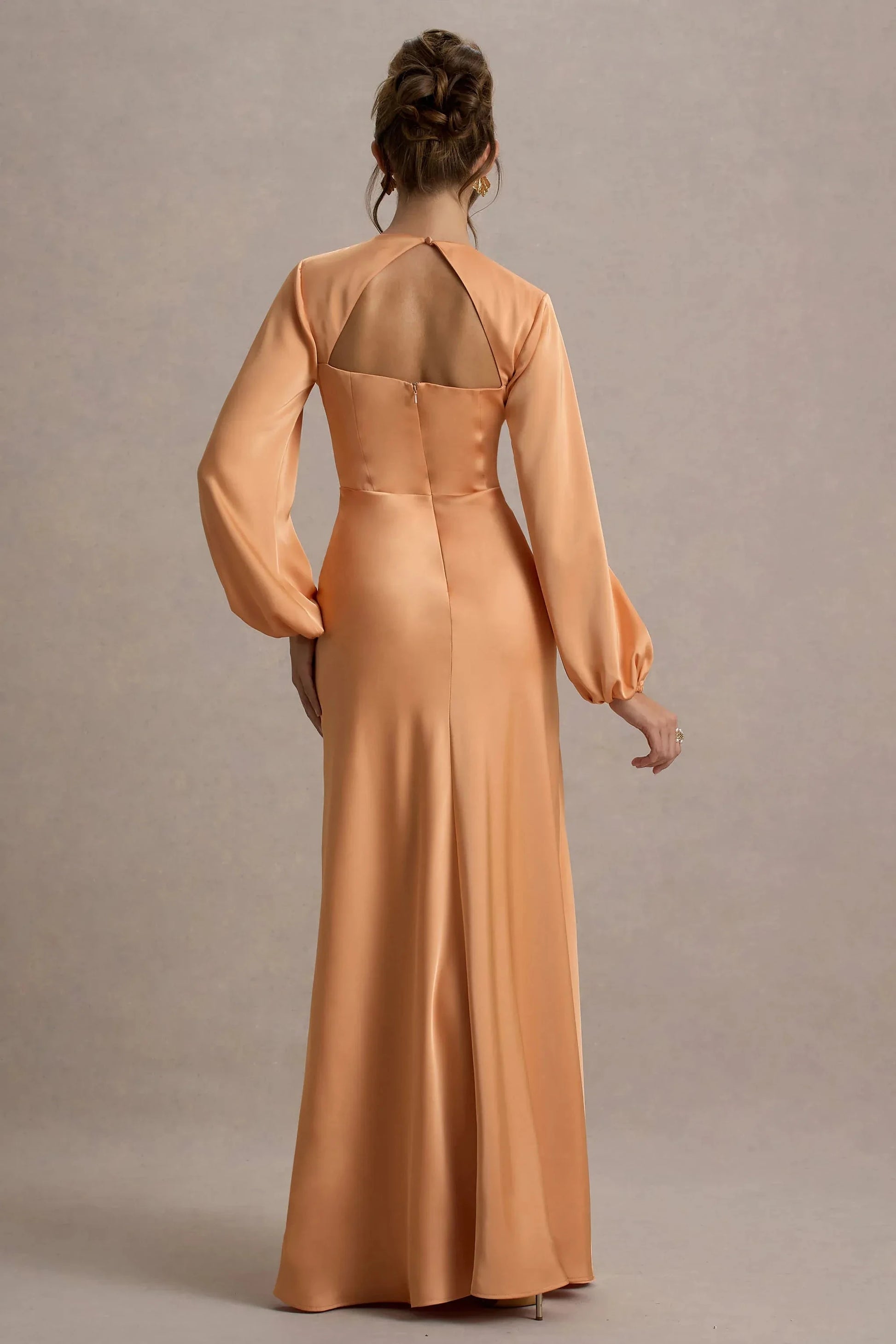 Daring A Line Crew Neck Bishop Sleeve Keyhole Back Floor Length Prom Dress by YiHuiw