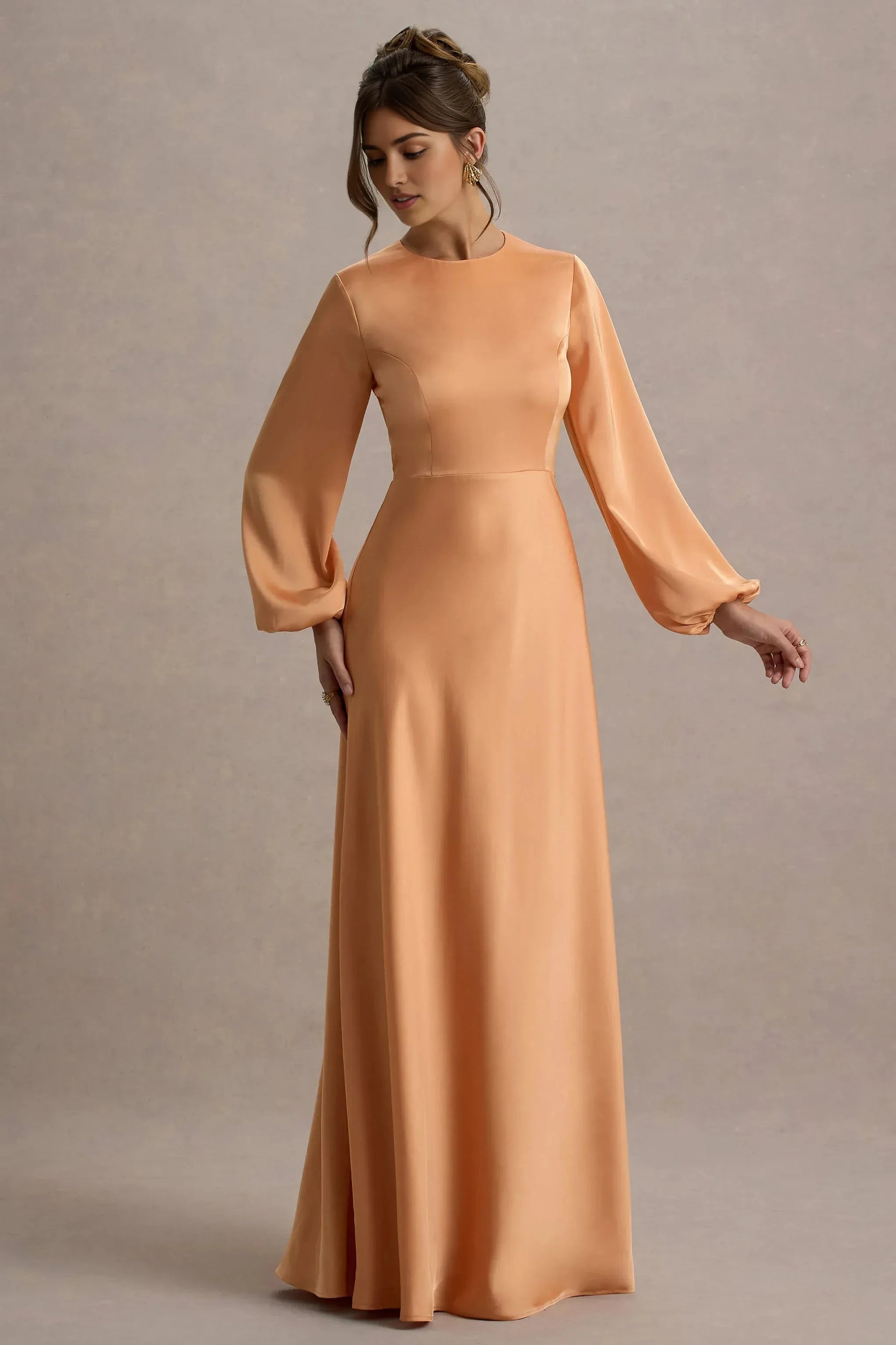 Daring A Line Crew Neck Bishop Sleeve Keyhole Back Floor Length Prom Dress by YiHuiw