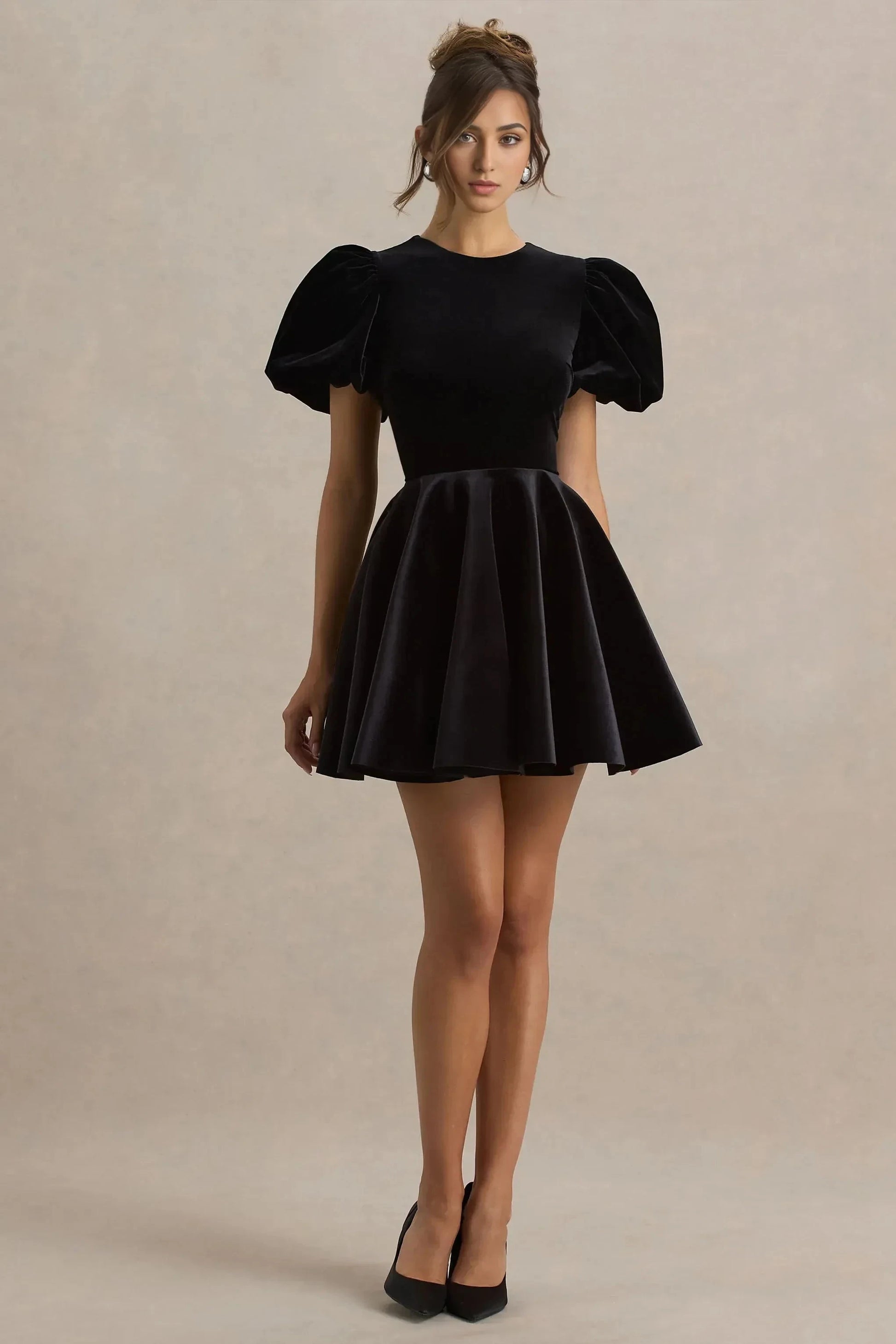 Daring A Line Crew Neck Puff Sleeve Keyhole Back Velvet Short Prom Dress by YiHuiw