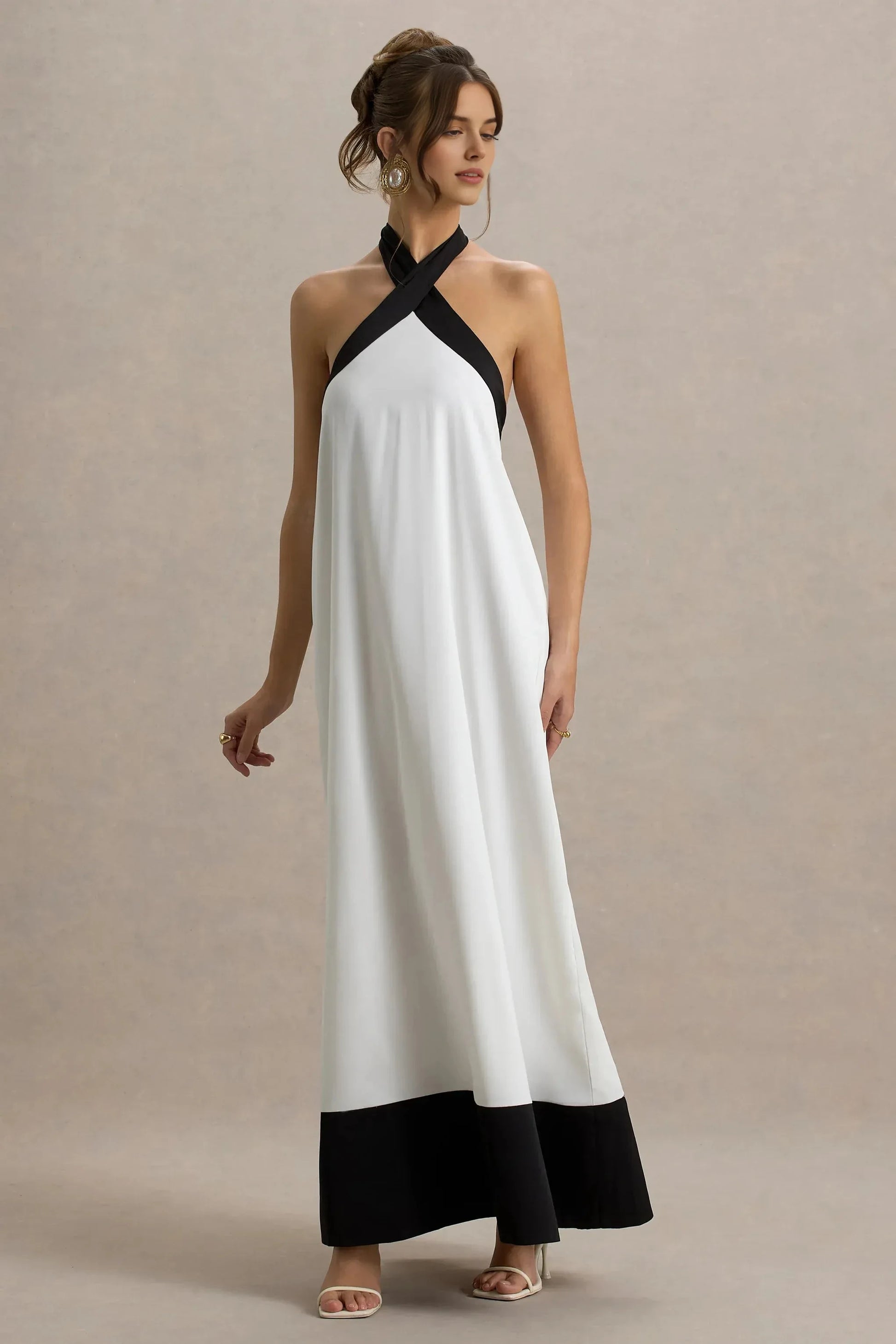 Daring A Line Cross Halter Neck Sleeveless Tie Back Two Tone Plus Size Floor Length Evening Dress by YiHuiw