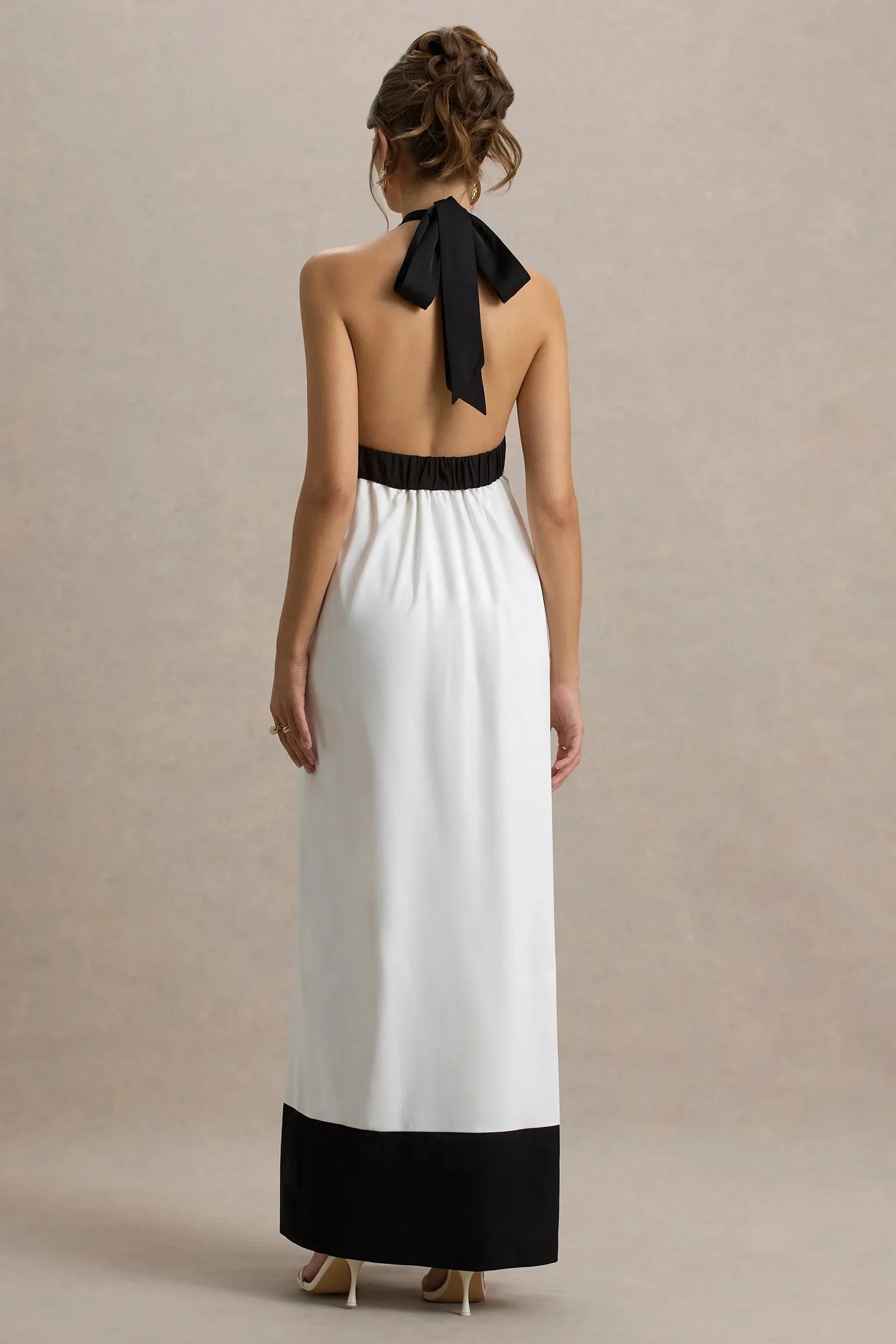Daring A Line Cross Halter Neck Sleeveless Tie Back Two Tone Plus Size Floor Length Evening Dress by YiHuiw
