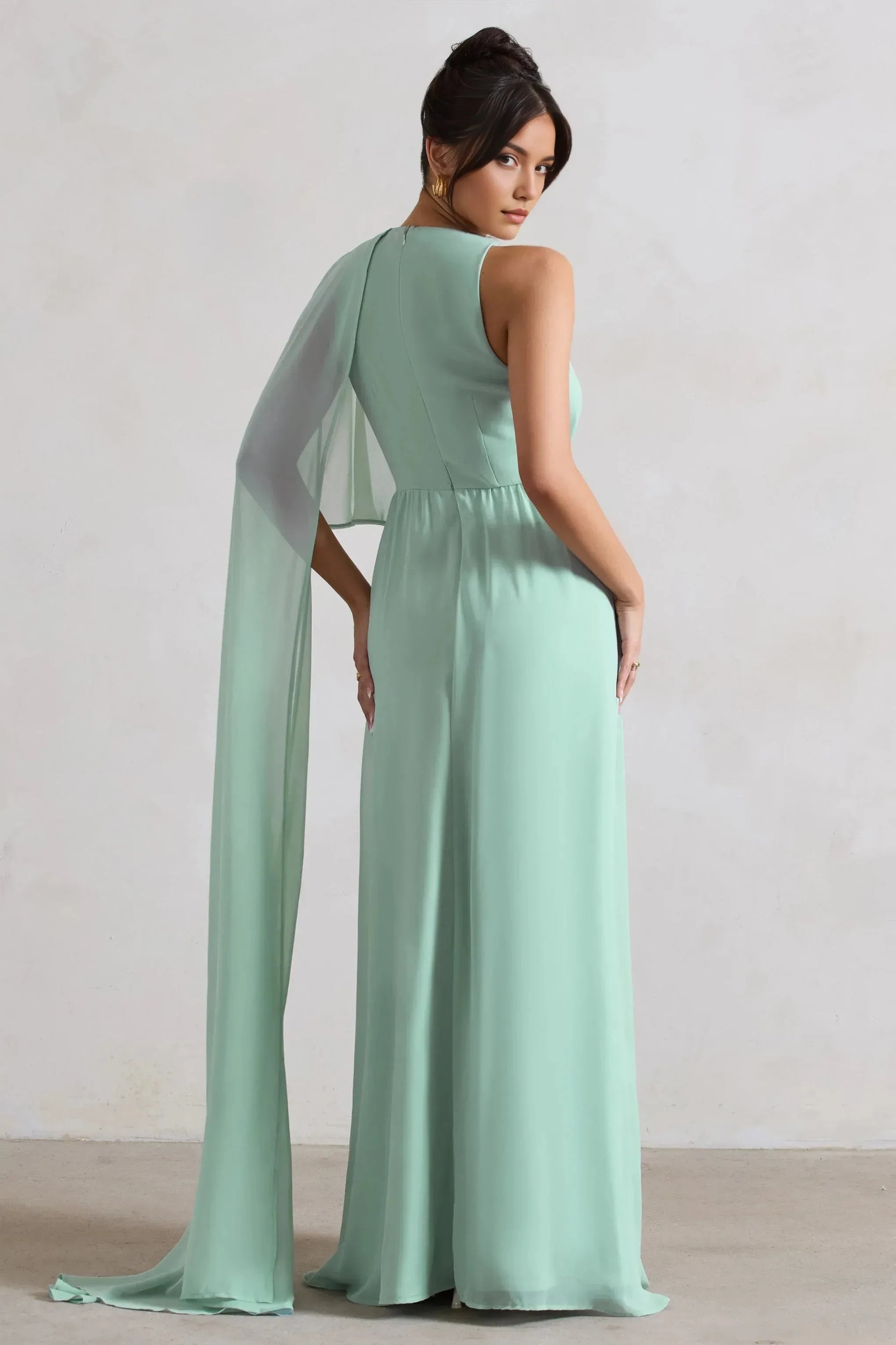 Daring A Line Deep V Neck Asymmetrical Cape Sleeve Plus Size Floor Length Evening Dress by YiHuiw